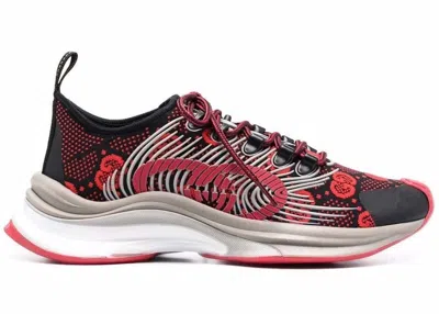 Pre-owned Gucci Monogram Sneakers (women's)in Black/red In Multi