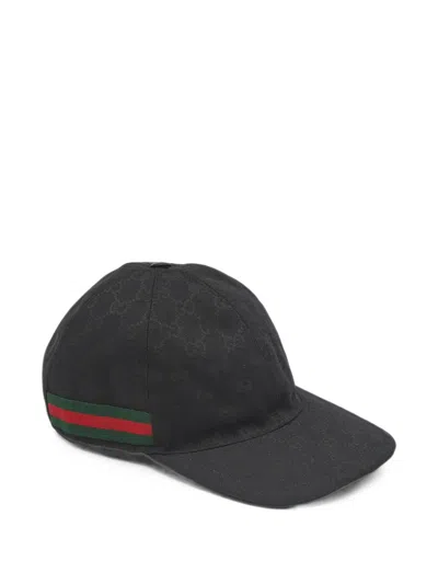 Pre-owned Gucci Monogram Web Stripe Baseball Cap In Black