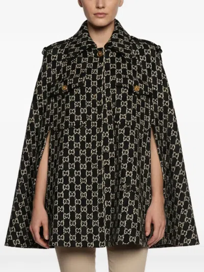 Pre-owned Gucci Monogram Wool Cape In Black
