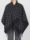 Gucci Black Cape With Fringed Hem In Gg Wool Jacquard Woman In Black