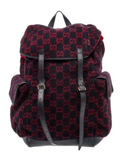 Pre-owned Gucci Monogram Wool Large Backpack Large In Blue