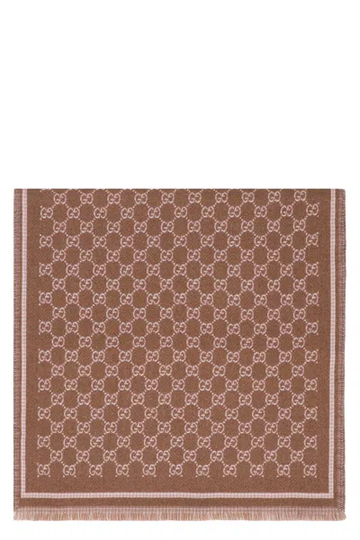 Gucci Monogram Wool Scarf In Brown