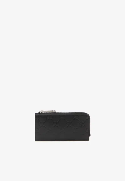 Gucci Monogram Zip-up Wallet In Black