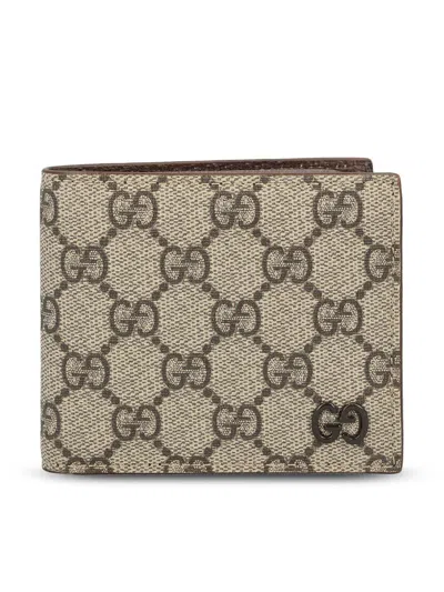 Gucci Gg Supreme Fabric And Leather Wallet With Frontal Logo In Multicolor