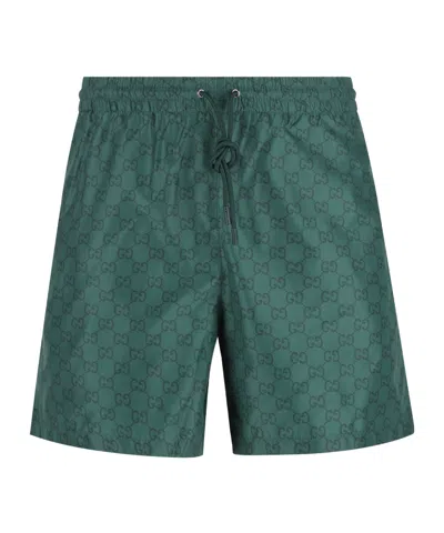 Gucci Drawstring Swimming Trunks In Green