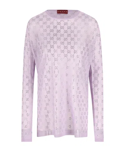 Gucci Monogrammed Embellished Sweater In Purple