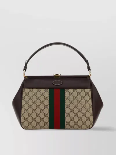 GUCCI MONOGRAMMED FABRIC AND LEATHER SHOULDER BAG