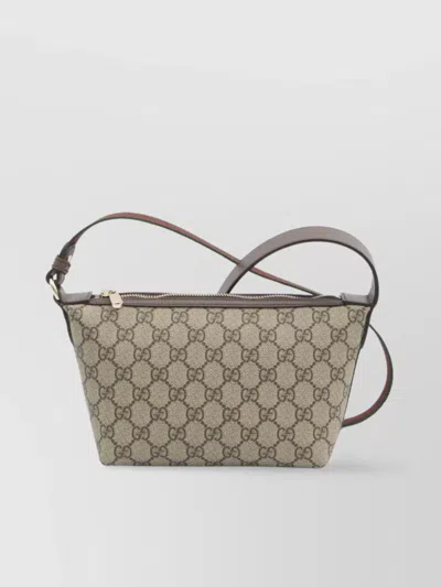 Gucci Monogrammed Fabric And Leather Shoulder Bag In Neutral