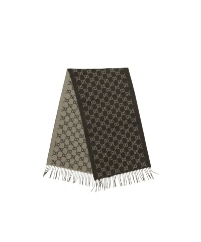 Gucci Monogrammed Fringed Scarf In Gray