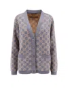 Gucci Monogrammed Intarsia Button-up Cardigan In Grey/camel