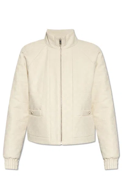 Gucci Monogrammed Zip-up Jacket In Beige