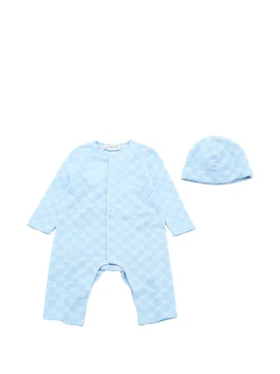 Gucci Monogram-pattern Babygrow Set In Blue
