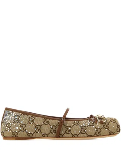 Gucci Monogram-pattern Ballerinas In Brown
