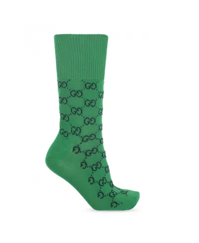 Gucci Monogram-pattern Intarsia-knit Socks In Green