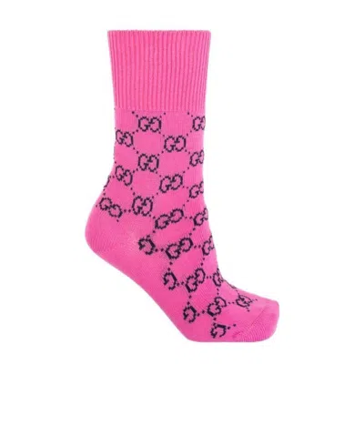 Gucci Monogram-pattern Intarsia-knit Socks In Pink
