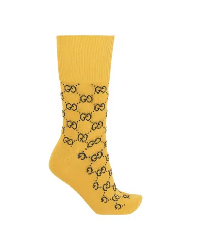 Gucci Monogram-pattern Intarsia-knit Socks In Yellow
