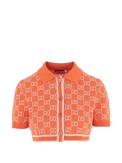 Gucci Monogram-pattern Knitted Shirt In Orange