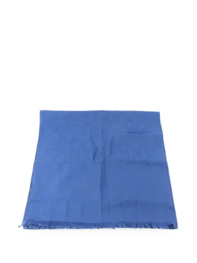Pre-owned Gucci Monogram-pattern Scarf In Blue