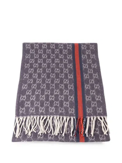 Pre-owned Gucci Monogram-pattern Scarf In Gray