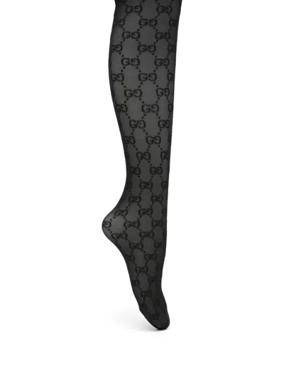 Gucci Monogram-pattern Tights In Black