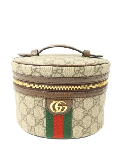 Pre-owned Gucci Monogram-pattern Wash Bag In Brown