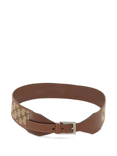 Pre-owned Gucci Monogram-print Belt In Brown