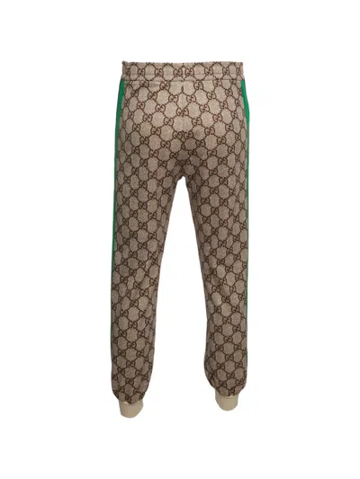 Pre-owned Gucci Monogram-print Web Stripe Track Pants In Neutrals