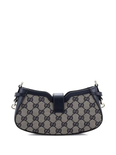 Pre-owned Gucci Moon Side Gg Canvas Mini Shoulder Bag In Blue