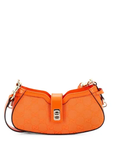 Pre-owned Gucci Moon Side Gg Canvas Mini Shoulder Bag In Orange