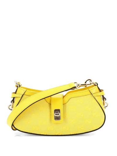 Pre-owned Gucci Moon Side Gg Canvas Mini Shoulder Bag In Yellow