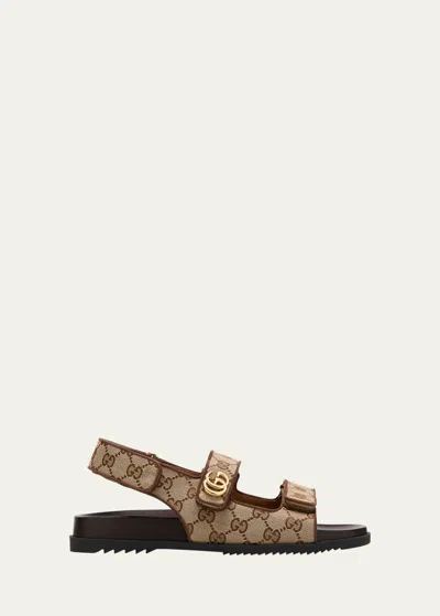 Gucci Moritz Monogram Easy Slingback Sandals In Beige Ebony