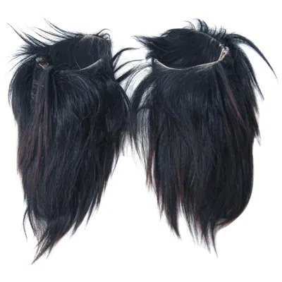 Pre-owned Gucci Moroccan Hand Tooled Black Goats Hair Slippers Pointed Shoes