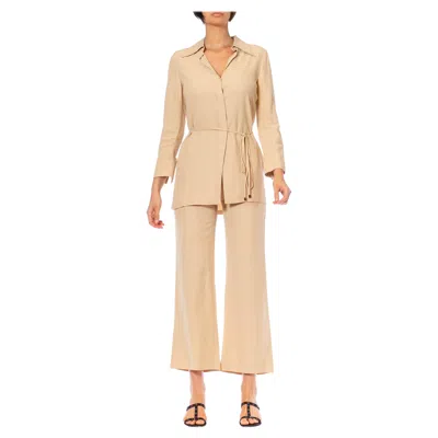 Pre-owned Gucci Morphew Vintage  Beige Acetate & Rayon Crepe Back Satin Pant & Wrap Blouse In Brown