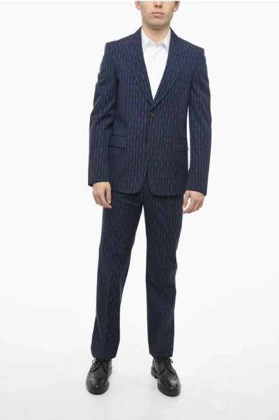 Gucci Morset Motif Wool Suit With Peak Lapel In Blue