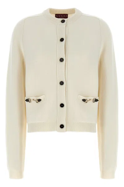Gucci Cardigan In Cashmere Wool With Morsetto In White