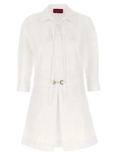 GUCCI MORSETTO CHEMISIER DRESS DRESSES WHITE