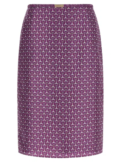 Gucci Morsetto Print Silk Skirt In Purple