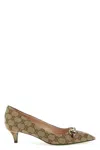 Gucci Women Beige And Dark Brown Gg Canvas Pumps With Horsebit In Brown