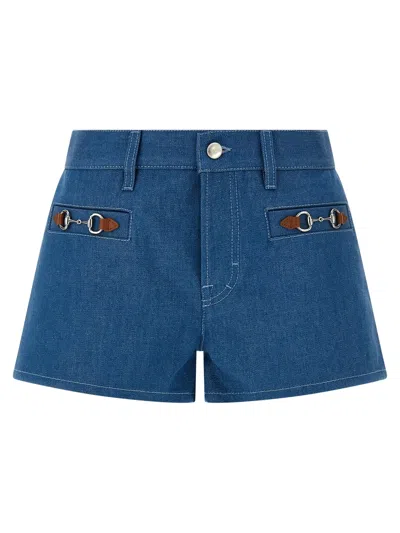 Gucci Cotton Denim With Morsetto Details Bermuda Shorts In Blue