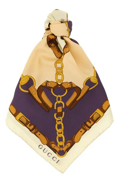 Gucci Morsetto Silk Square Chain Print Scarf In Multi