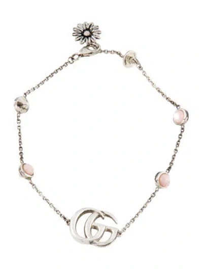 Pre-owned Gucci Mother Of Pearl Double G Station Bracelet, 6.75" In Multi