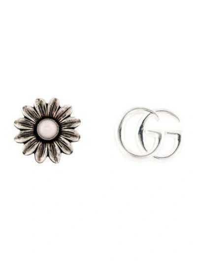 Pre-owned Gucci Mother Of Pearl Flower & Gg Marmont Mismatched Stud Earrings In Multicolor