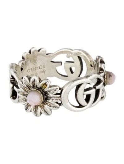 Pre-owned Gucci Mother Of Pearl Gg Marmont Ring In Pink