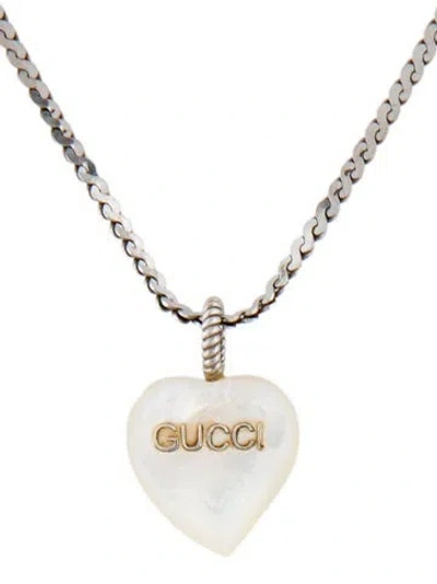 Pre-owned Gucci Mother Of Pearl Heart Pendant Necklace, 21.5" In Multi