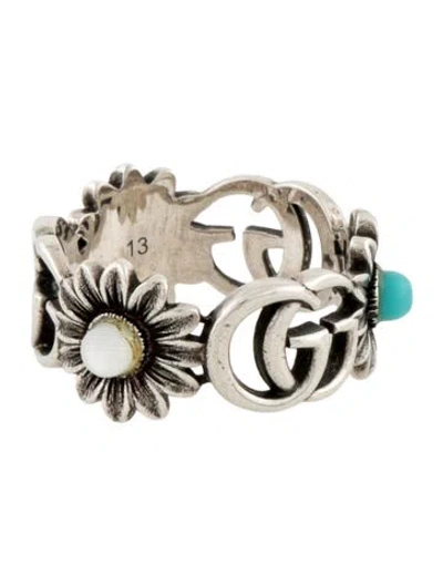 Pre-owned Gucci Mother Of Pearl, Topaz & Resin Gg Marmont Flower Band Ring In Multicolor