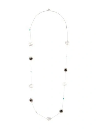 Pre-owned Gucci Mother Of Pearl, Topaz & Resin Gg Marmont Station Necklace, 35" In Multi