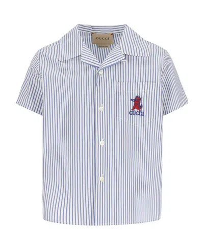 Gucci Motif-embroidered Stripe-print Shirt In White