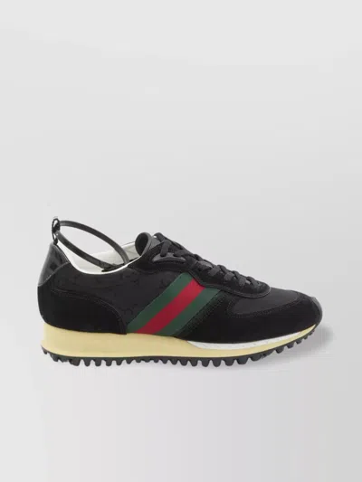 Gucci Motion Sneakers With Web Stripe In Black