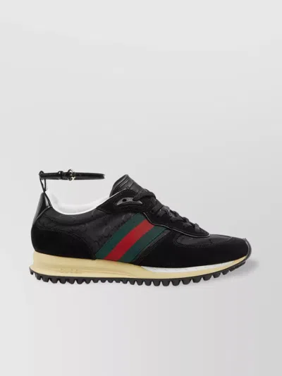 Gucci Motion Vintage Suede Web Sneakers In Black