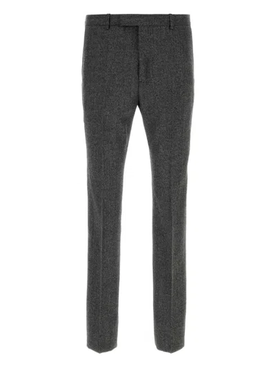Gucci Men Grey Tailored Trousers With Belt Loops In Wool Man In Blue